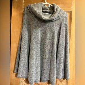 Gray Cowl Neck Poncho Sweater